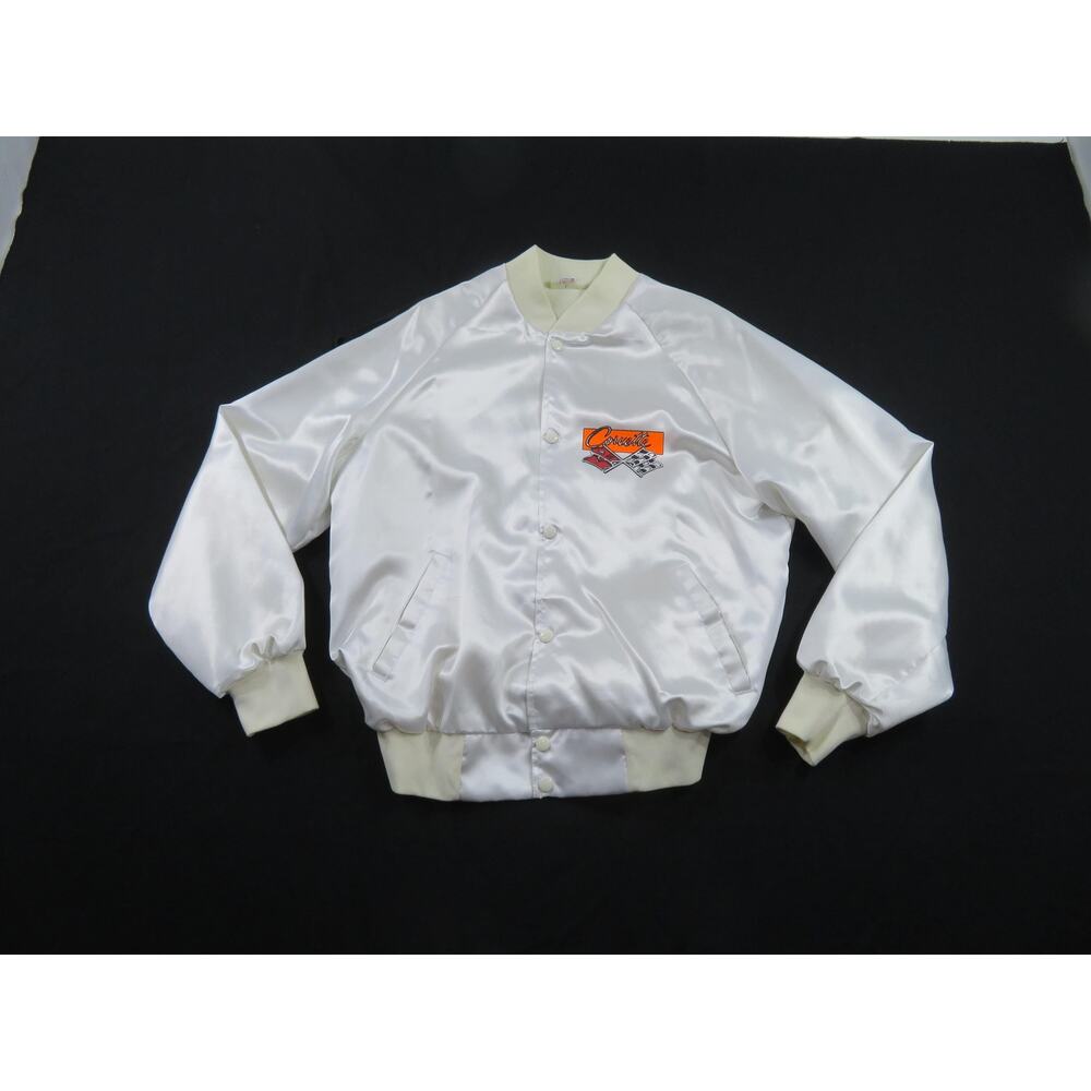Corvette Racing Baseball Bomber White Jacket Sz L 1980s